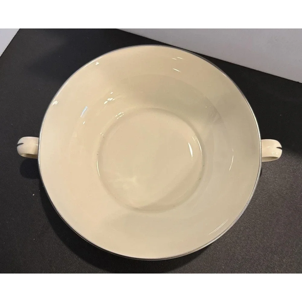 Lenox Olympia Platinum Silver Rim Covered Handles Serving Dish USA X-303P